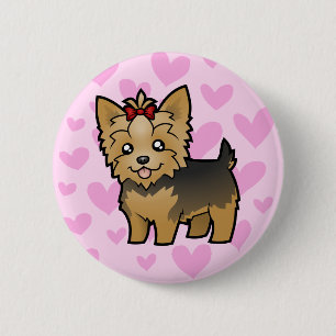 Bóton Redondo 5.08cm Amor do yorkshire terrier (cabelo curto com arco)