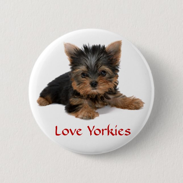 Bóton Redondo 5.08cm Amor Yorkies Pin Botão (Frente)