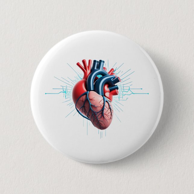 Bóton Redondo 5.08cm Anatomical Heart – Artistic Medical Illustration  (Frente)
