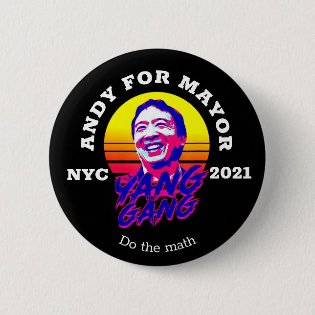 Bóton Redondo 5.08cm Andrew Yang para prefeito da NYC em 2021 (Frente)