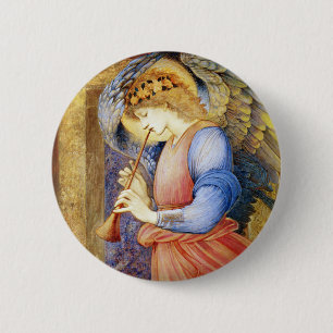 Bóton Redondo 5.08cm Angel Tocando um Flageolet Burne-Jones Button Pin