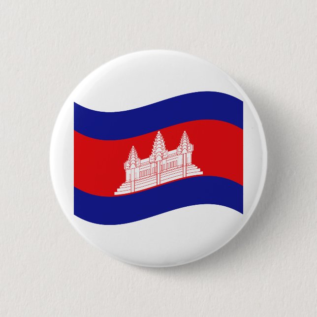 Bóton Redondo 5.08cm Angkor Wat Cambodian Flag Wave (Frente)
