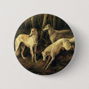 Bóton Redondo 5.08cm Animais Antigos, Cães de Caça Galgos na Floresta