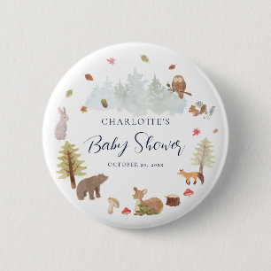 Bóton Redondo 5.08cm Animais da Floresta Script Chuveiro de Bebê Outono