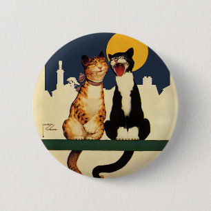 Bóton Redondo 5.08cm Animais dos gatos do vintage que cantam, os