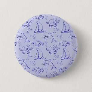 Bóton Redondo 5.08cm Animais marinhos e padrão de desenho de uma linha