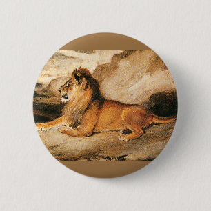 Bóton Redondo 5.08cm Animais selvagens do vintage, leão africano no