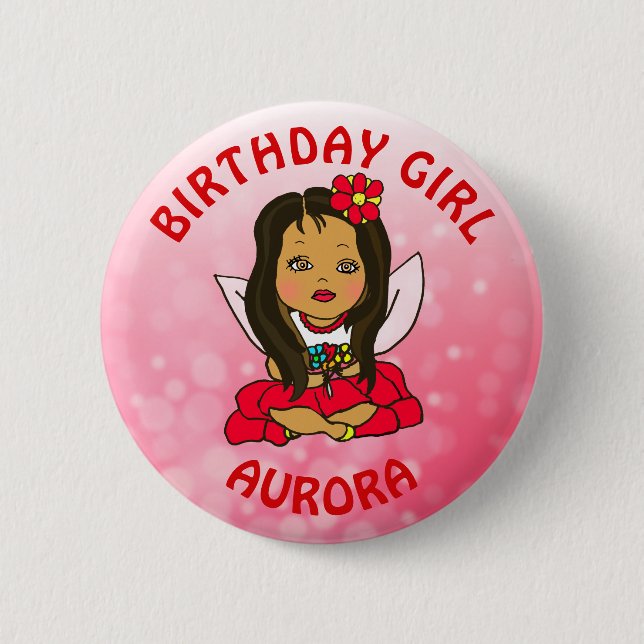 Bóton Redondo 5.08cm Aniversariante Fada Bonita Personalizada (Frente)