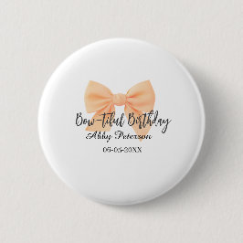 Bóton Redondo 5.08cm Aniversário bow-tiful laranja arco nome data simpl