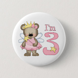 Bóton Redondo 5.08cm aniversário de 3 anos de Urso da Princesa