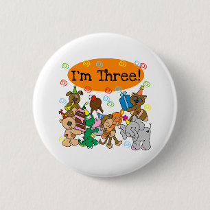 Bóton Redondo 5.08cm Aniversário de 3 anos dos animais de partido