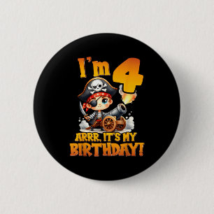 Bóton Redondo 5.08cm Aniversário de 4 anos Pirata Estou com 4 Arrr É me