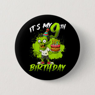 Bóton Redondo 5.08cm Aniversário de 9 anos Zumbi de 9 anos Feliz Hallow