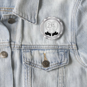 Bóton Redondo 5.08cm Aniversário de Casamento de 25 Silver