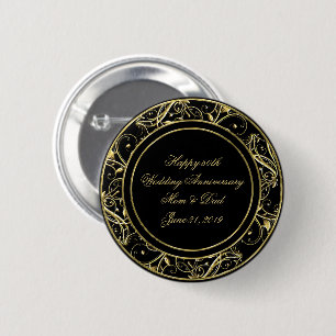 Bóton Redondo 5.08cm Aniversário de casamento Dourado preto do Flouris