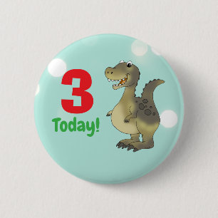 Bóton Redondo 5.08cm Aniversário de Dinossauro de 3 Anos - 3º Aniversár