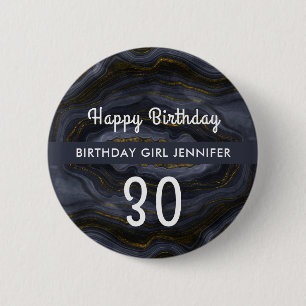 Bóton Redondo 5.08cm Aniversário do moderno Black & Dourado Agate Stone