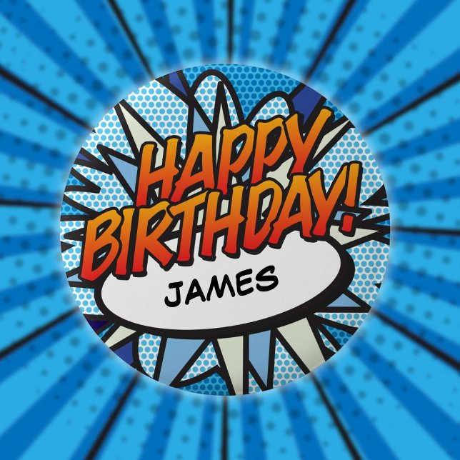 Bóton Redondo 5.08cm ANIVERSÁRIO FELIZ Diversão História em Quadrinhos  (HAPPY BIRTHDAY Fun Modern Comic Book Button)