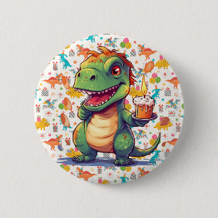 Bóton Redondo 5.08cm Aniversário Personalizado de Dinossauro para Crian