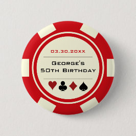 Bóton Redondo 5.08cm Aniversário Pôquer Chip Casino Tema Vermelho Creme