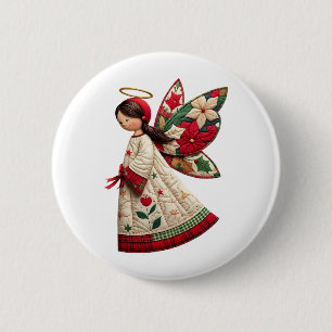 Bóton Redondo 5.08cm Anjo de Natal com Flores de Festa