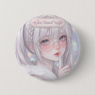 Bóton Redondo 5.08cm Anjo de Neve Macio Estético Garota Anime Óculos