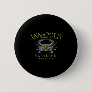 Bóton Redondo 5.08cm Annapolis Maryland Caranguejo Azul Desde 1649 Oliv