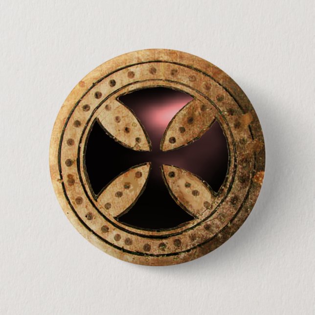 Bóton Redondo 5.08cm ANTIQUE TEMPLAR CROSS Black Onyx Gem (Frente)