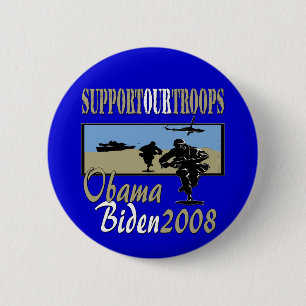 Bóton Redondo 5.08cm Apoio de Obama Biden nossas tropas