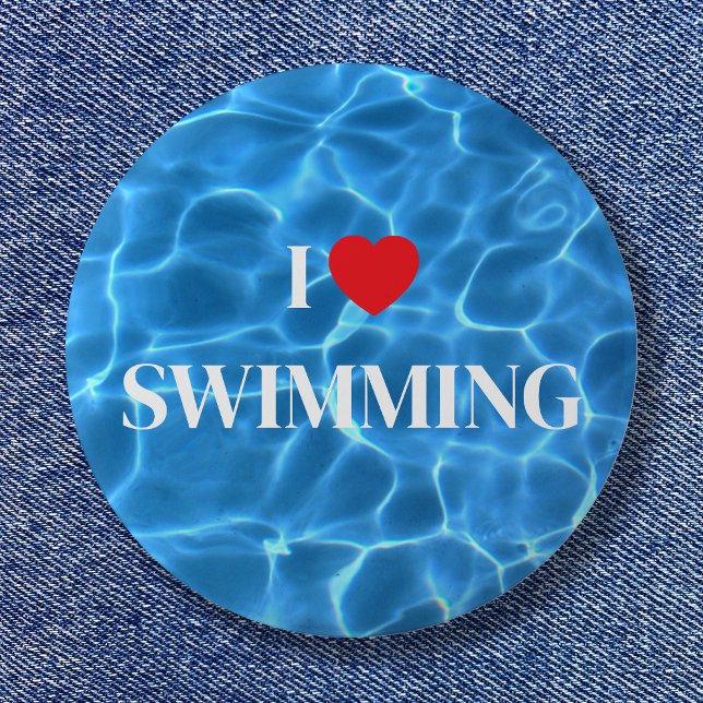 Bóton Redondo 5.08cm Aqua Azul Eu Amo Piscina (Aqua Blue I Love Swimming Pool Button)