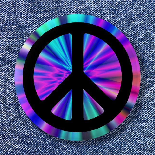 Bóton Redondo 5.08cm Aqua Light Show com Sinal de Paz (Aqua Light Show with Peace Sign Button)