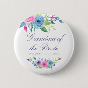 Bóton Redondo 5.08cm Aquarela floral Casamento Avó da Noiva