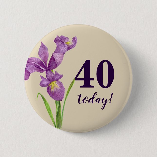 Bóton Redondo 5.08cm Aquarela Púrpura Íris Arte Botânica (Frente)