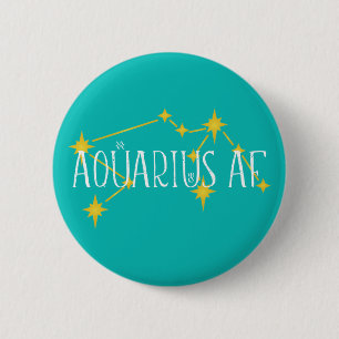 Bóton Redondo 5.08cm AQUARIUS AF w símbolos de constelação Urano & sina