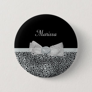 Bóton Redondo 5.08cm Arco Frilly do impressão de prata elegante da