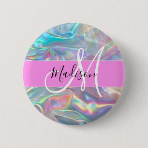 Bóton Redondo 5.08cm Arco-íris Feminino Holográfico Iridescente Monogra