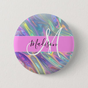 Bóton Redondo 5.08cm Arco-íris Glamour Holográfico Iridescente Monogram