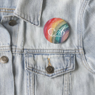Bóton Redondo 5.08cm Arco-íris Personalizado de Aquarela Fofa