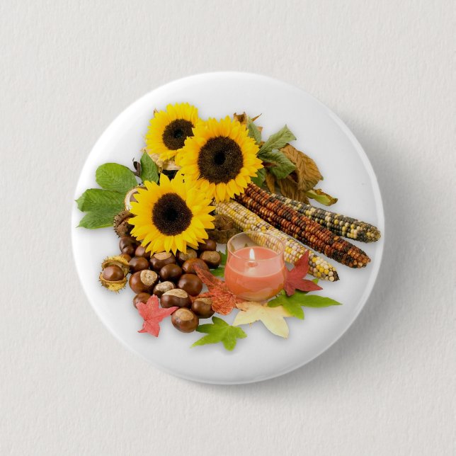 Bóton Redondo 5.08cm Argumento Floral do outono (Frente)