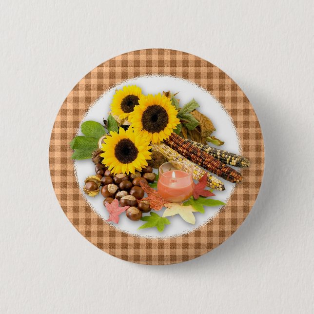 Bóton Redondo 5.08cm Argumento Floral do outono (Frente)