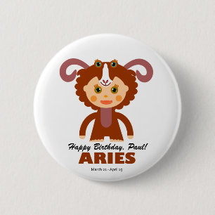 Bóton Redondo 5.08cm Aries Zodiac para Crianças
