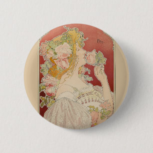 Bóton Redondo 5.08cm Art Nouveau Belle Époque Senhorita Rosas Livemont