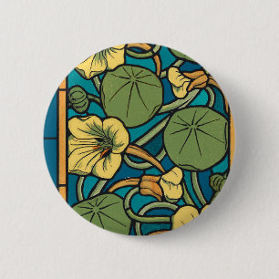 Bóton Redondo 5.08cm Art Nouveau Nasturtium Azul Dourado floral Verneui