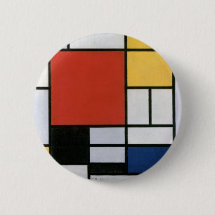 Bóton Redondo 5.08cm Arte abstrata em vermelho azul e amarelo de Piet M