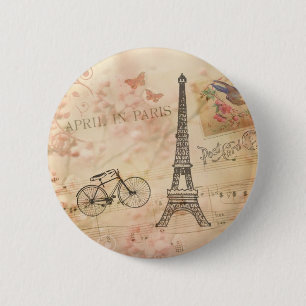 Bóton Redondo 5.08cm Arte da torre Eiffel do vintage