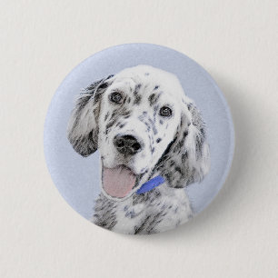 Bóton Redondo 5.08cm Arte de Cão de Pintura de Belton, Setter Azul
