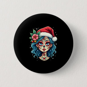 Bóton Redondo 5.08cm Arte de Crânio de Açúcar de Natal Mulher Chapéu de