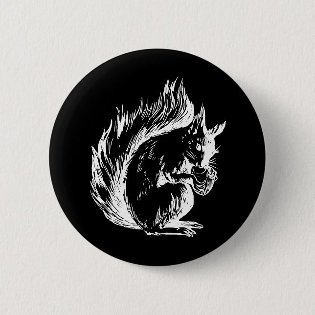 Bóton Redondo 5.08cm Arte de Esquilo Preto e Branco (Frente)