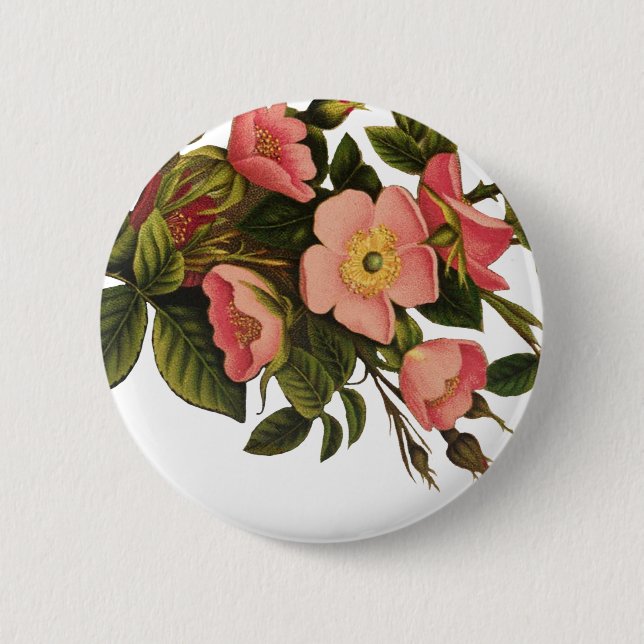 Bóton Redondo 5.08cm Arte de Ilustração de Flor de Rosa antigo (Frente)