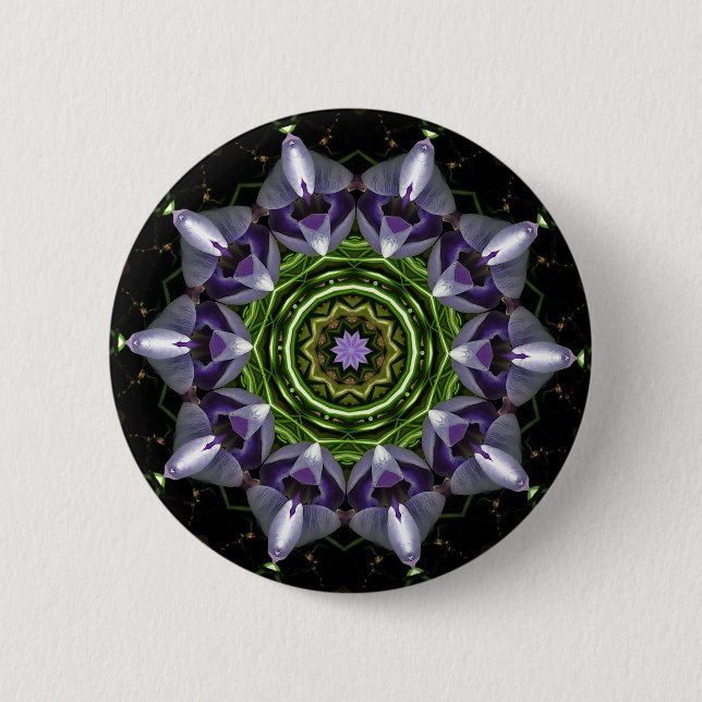 Bóton Redondo 5.08cm Arte de Mandala Floral Roxa em Caleidoscópio (Frente)